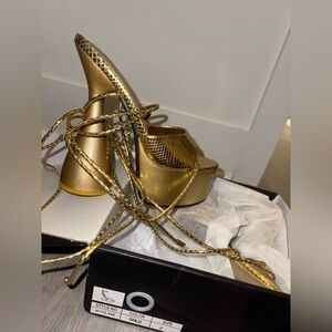 Gold Platform Heels with Snake Print